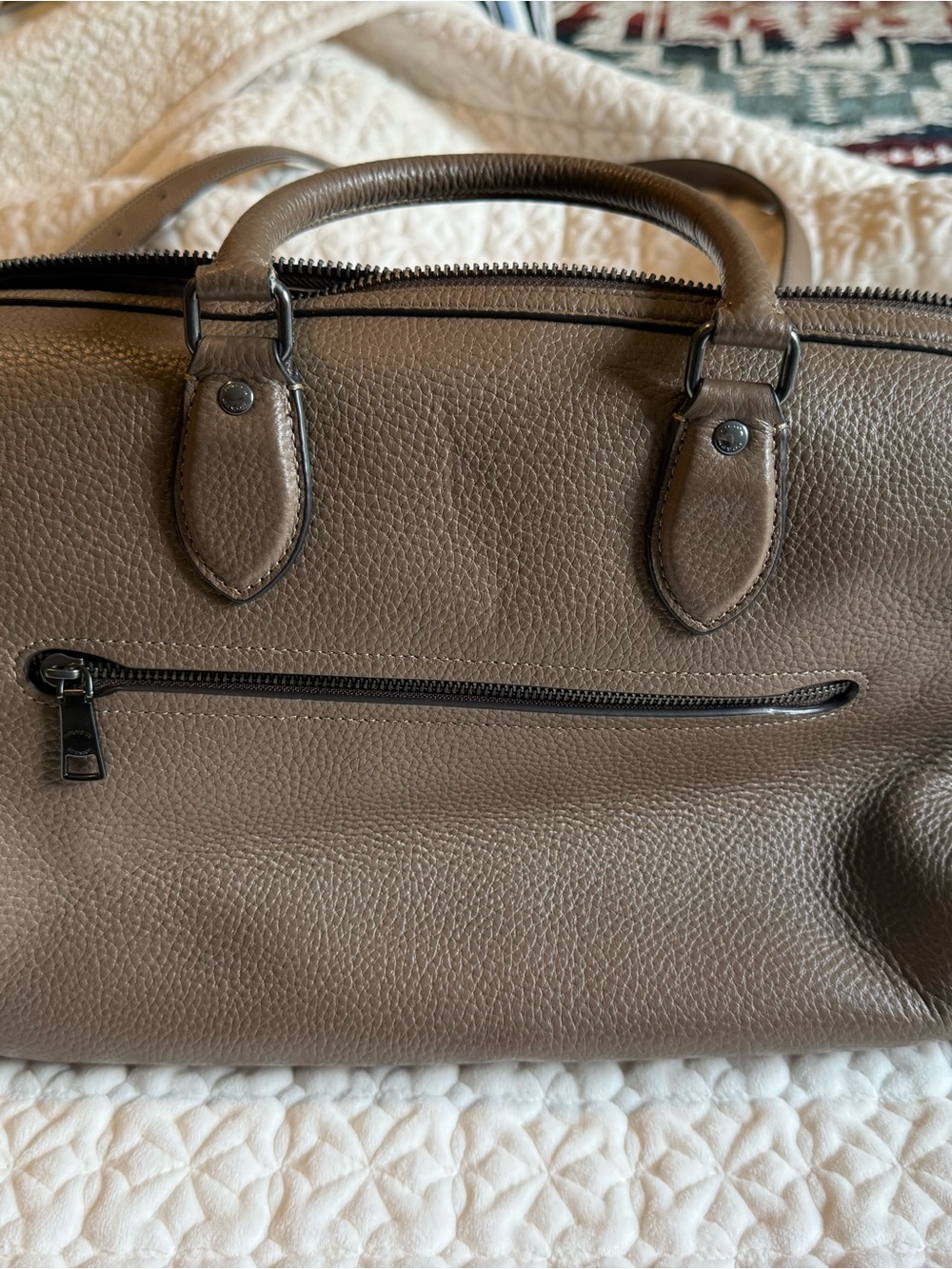 Coach Pebbled Leather Satchel in Taupe Brown - Picture 4 of 8